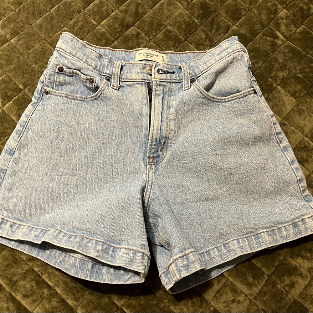 Abercrombie & Fitch Blue Jean Shorts High-Waisted Cuffed
